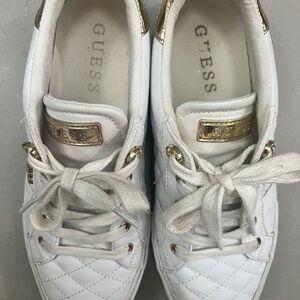GUESS Women's Quilted White and Gold Sneakers